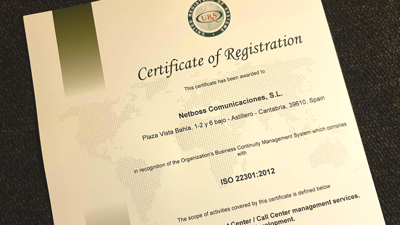Netboss certifies the Continuity of its business with ISO 22301