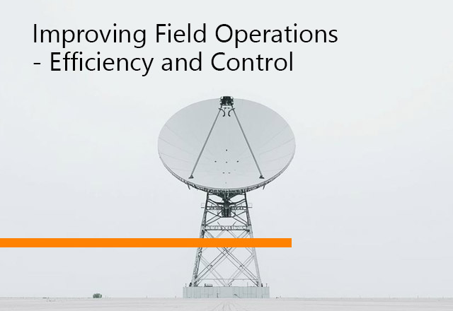 Satellite dish in a remote desert environment illustrating global field service management operations with Kairos365FSM