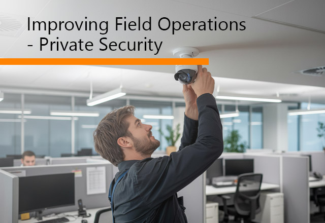Security technician installing alarm system managed through Kairos365FSM field service management software